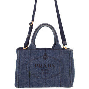 Prada Canapa Convertible 2way Tote Shoulder Bag Denim Blue